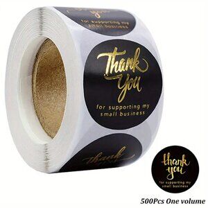 500 Black & Gold Foil "Thank You for Supporting My Business" 1" Round Stickers